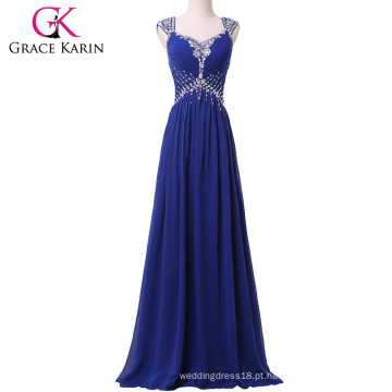 Grace karin Backless beading azul Chiffon Ball Gown Long Evening Party Dress CL6189